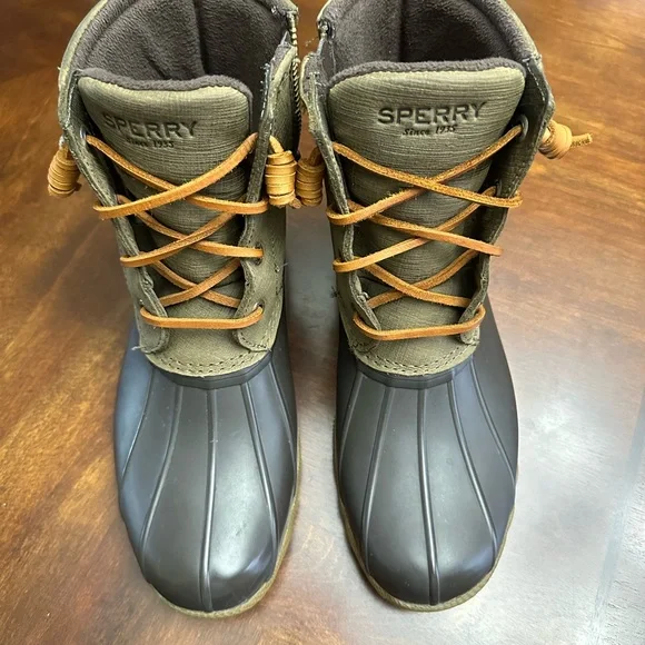 Sperry Saltwater Duck Boots / Olive & Brown / wmns sz 7.0 - Picture 2 of 6